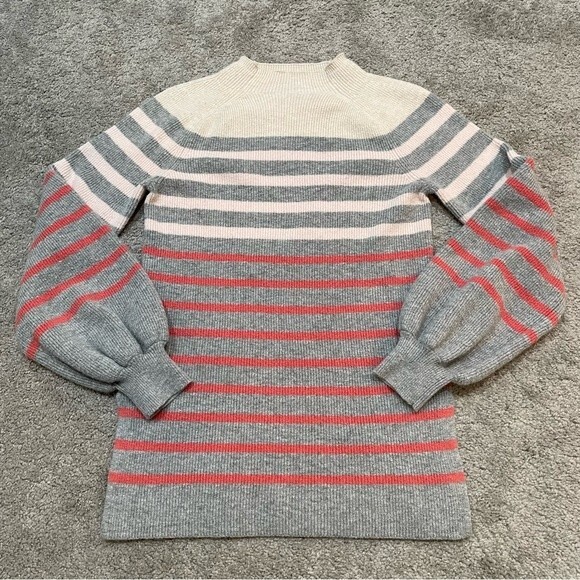 LOFT Striped Pink and Orange Bubble Sleeve Sweater Size XS - Picture 1 of 12